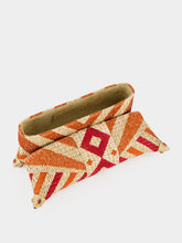 Bavash Design Cecil Natural Coral Embroidered Straw Clutch