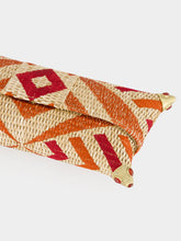 Bavash Design Cecil Natural Coral Embroidered Straw Clutch