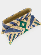 Bavash Designs Cecil Blue and Green Seaside Embroidered Straw Clutch