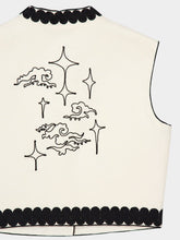 Zeus+Dione Ivory Stars Cropped Vest with Black Embroidery