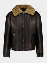 Espresso Shearling Coat with Contrasting Leather Trim