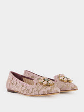 Dolce & Gabbana Pink Taormina Lace Slippers With Crystal Detail
