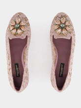 Dolce & Gabbana Pink Taormina Lace Slippers With Crystal Detail