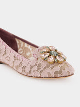 Dolce & Gabbana Pink Taormina Lace Slippers With Crystal Detail