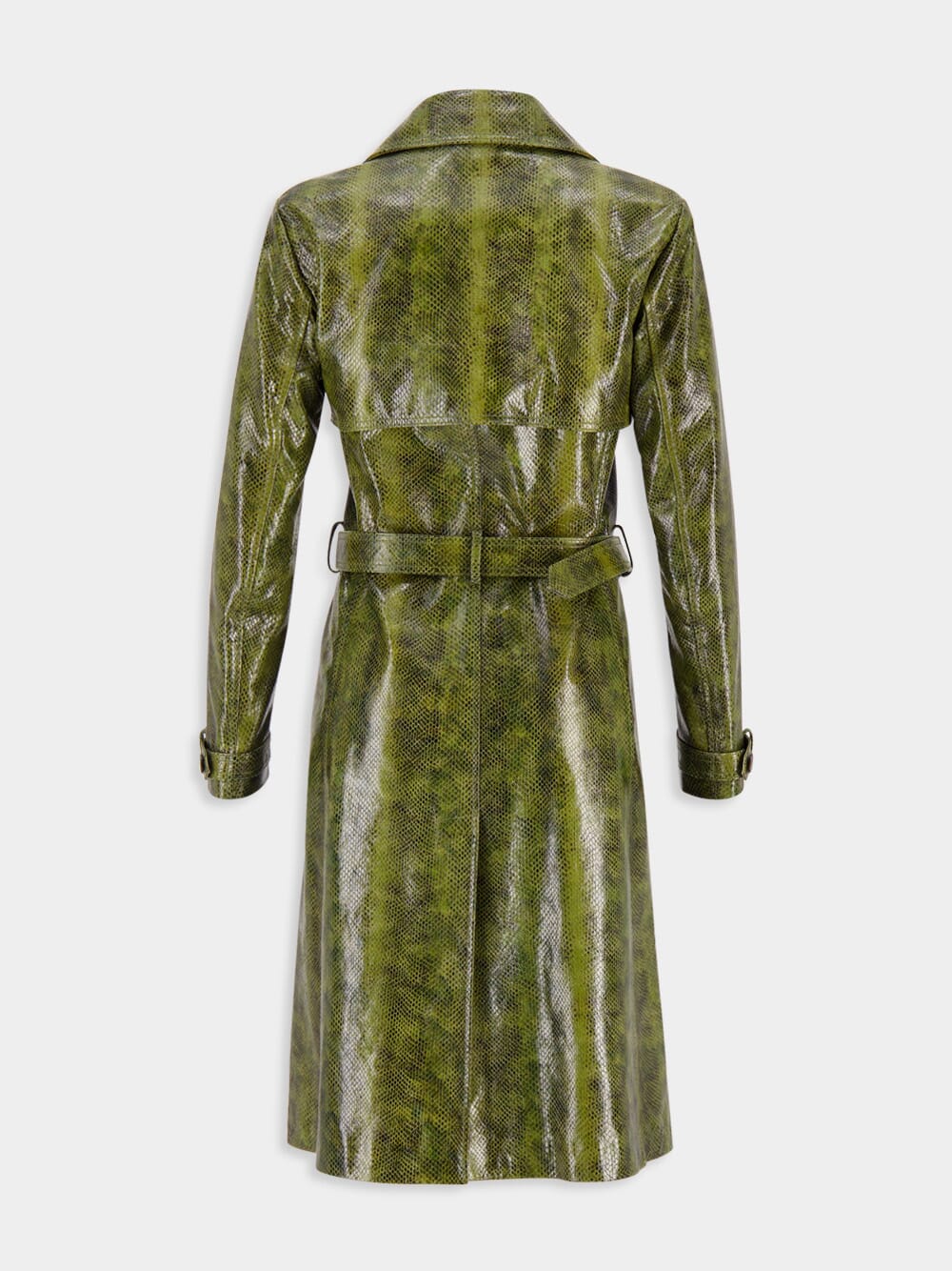 Olive Green Ayers Printed Leather Trench Coat