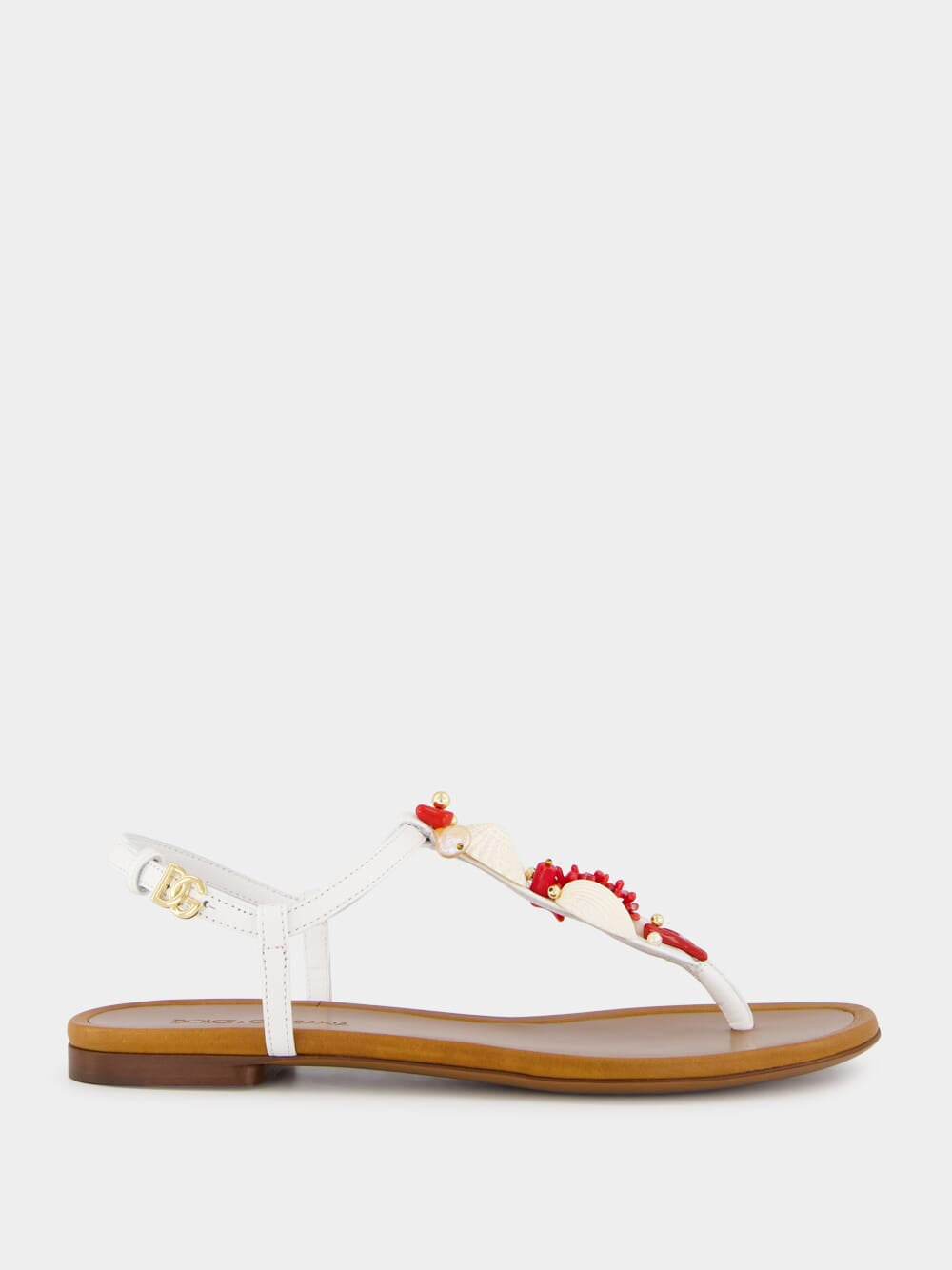 Coral Embroidery Nappa Leather Thong Sandals