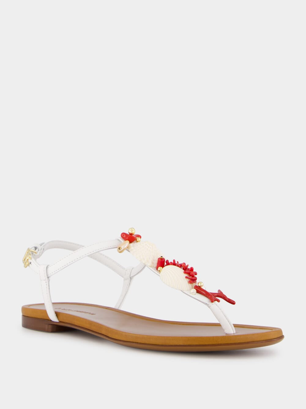 Coral Embroidery Nappa Leather Thong Sandals