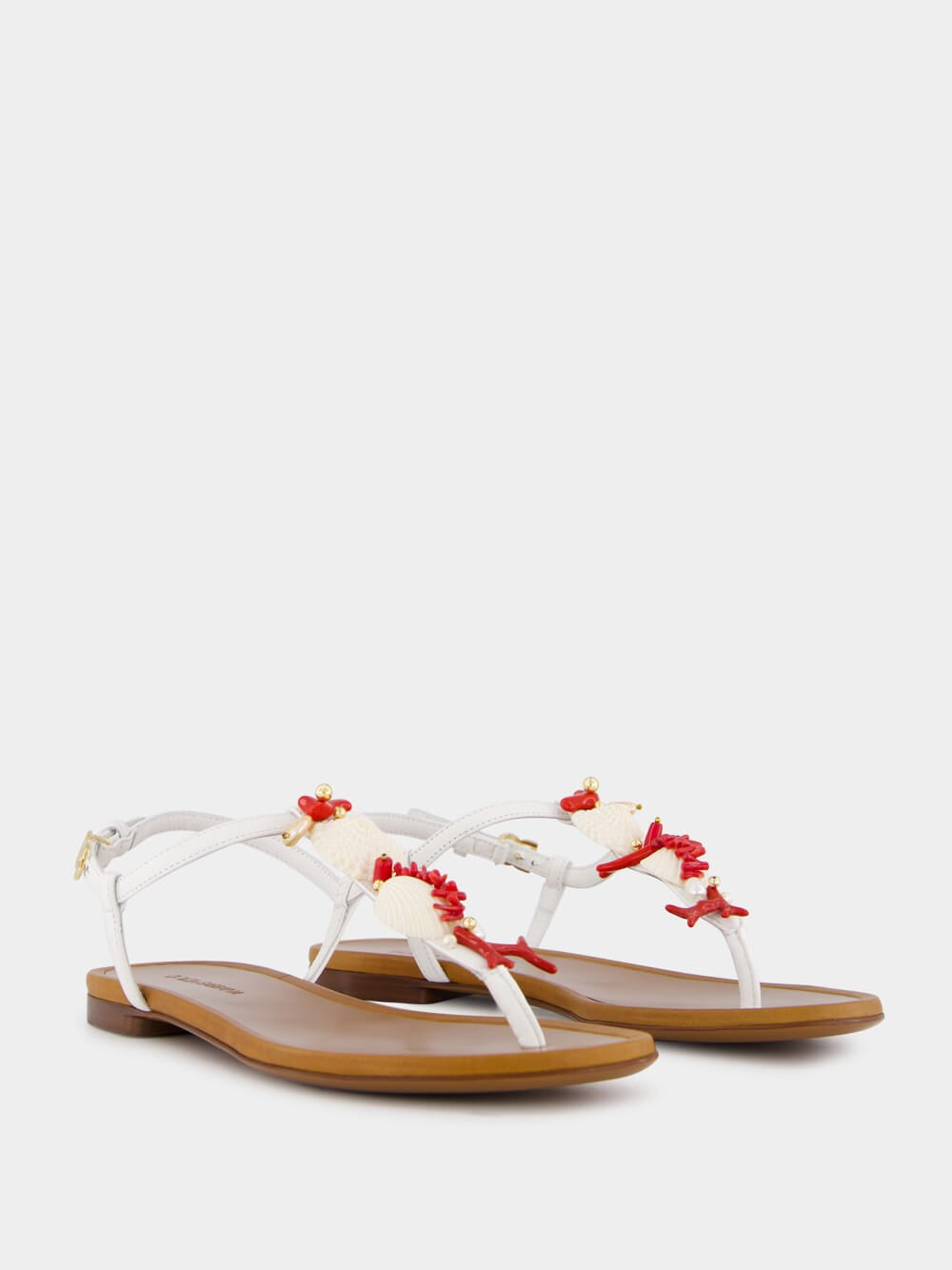 Coral Embroidery Nappa Leather Thong Sandals