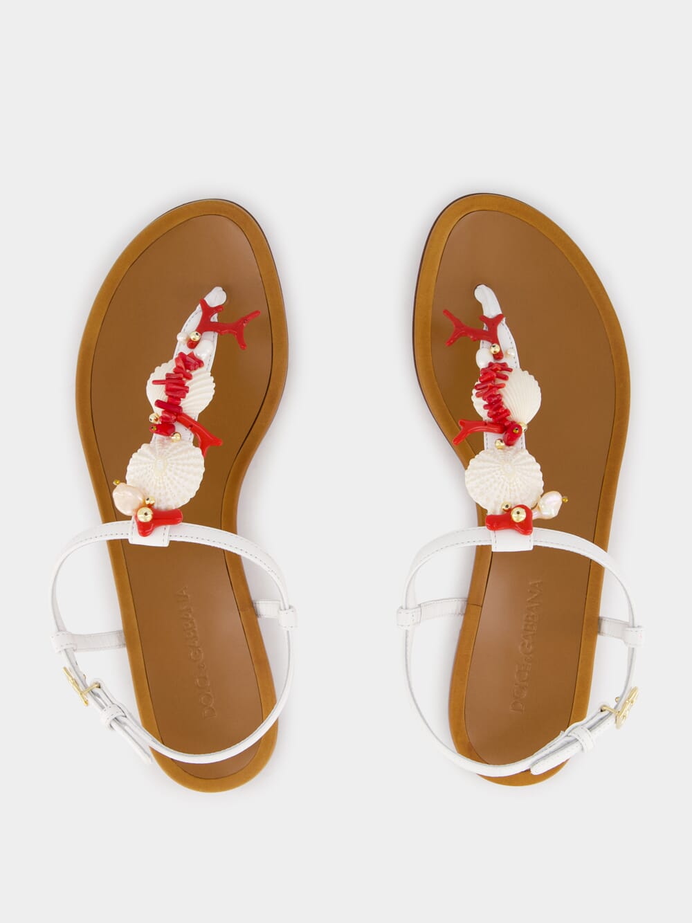 Coral Embroidery Nappa Leather Thong Sandals