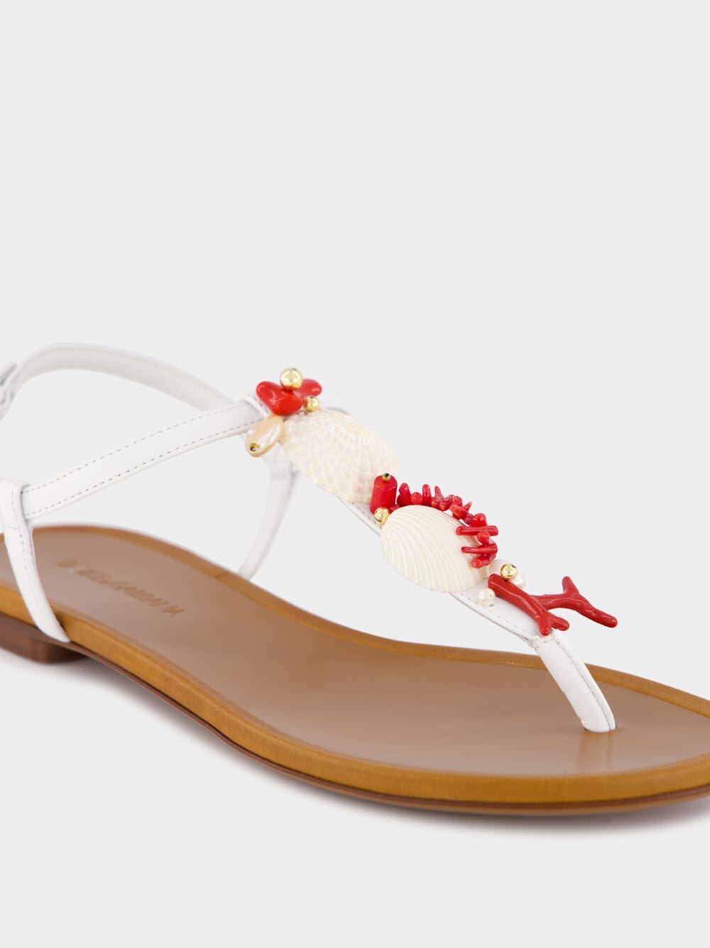 Coral Embroidery Nappa Leather Thong Sandals