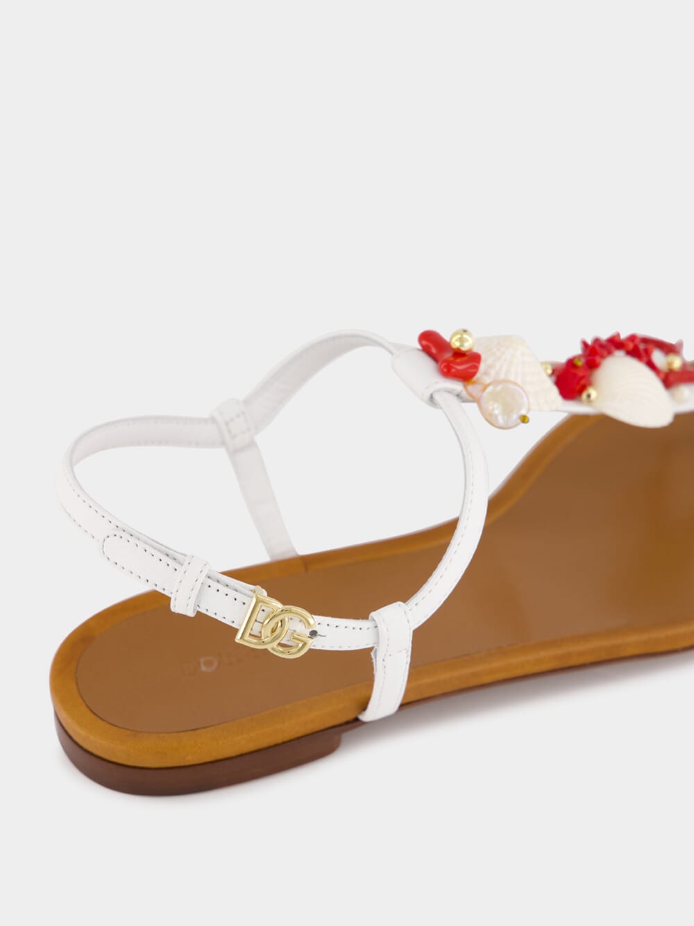 Coral Embroidery Nappa Leather Thong Sandals