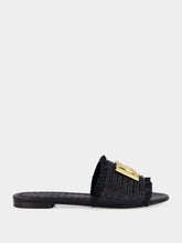 Dolce & Gabbana Black Raffia Fringed Flat Slides