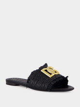 Dolce & Gabbana Black Raffia Fringed Flat Slides