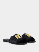 Dolce & Gabbana Black Raffia Fringed Flat Slides