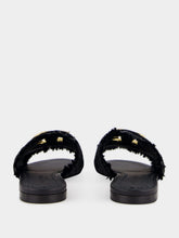 Dolce & Gabbana Black Raffia Fringed Flat Slides