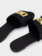 Dolce & Gabbana Black Raffia Fringed Flat Slides