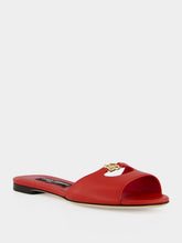 Dolce & Gabbana Red Lambskin Logo Flat Sandals