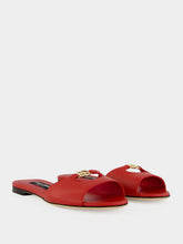 Dolce & Gabbana Red Lambskin Logo Flat Sandals