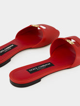 Dolce & Gabbana Red Lambskin Logo Flat Sandals
