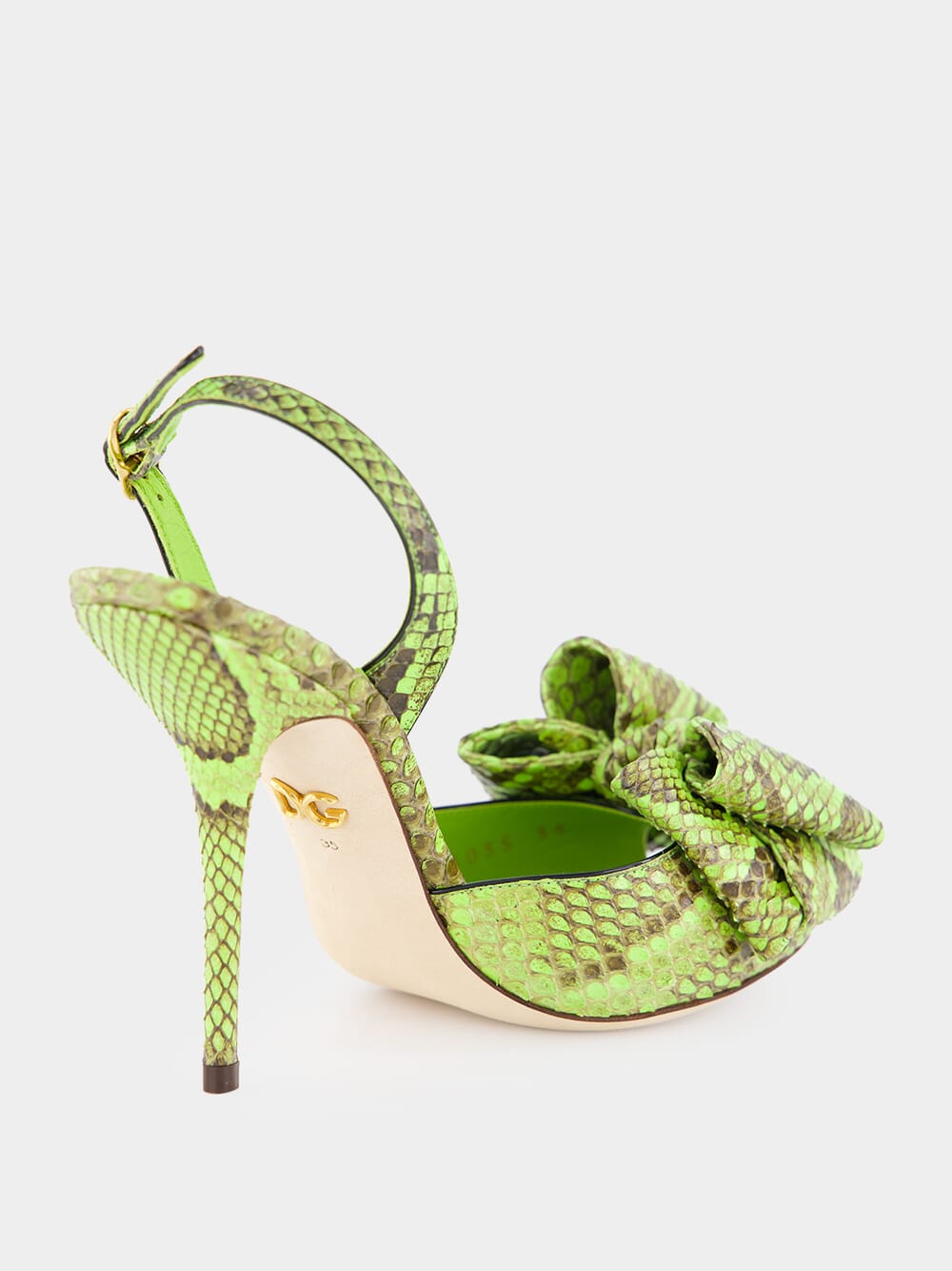 Green Exotic Leather High-Heel Sandals