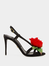 Dolce & Gabbana Black Satin Rose Sandals