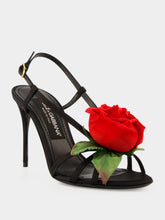 Dolce & Gabbana Black Satin Rose Sandals