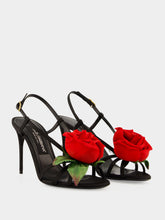 Dolce & Gabbana Black Satin Rose Sandals