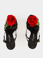 Dolce & Gabbana Black Satin Rose Sandals