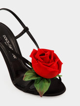 Dolce & Gabbana Black Satin Rose Sandals