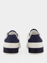 Dolce & Gabbana White and Blue Calf Leather Low-Top Sneakers