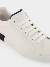 Dolce & Gabbana White and Blue Calf Leather Low-Top Sneakers