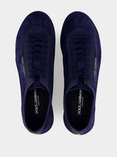 Dolce & Gabbana Blue Lipari Calfskin Suede Low-Top Sneakers