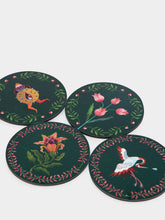 La DoubleJ Dark Green Flora Fauna Cork Coasters Set of 4