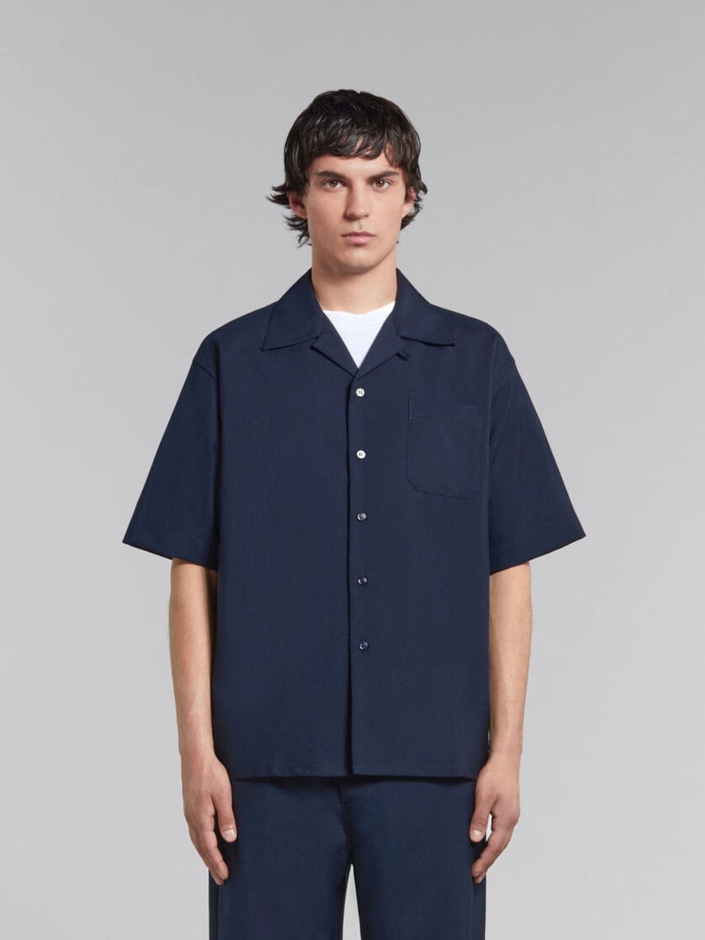 Deep Blue Wool Bowling Shirt