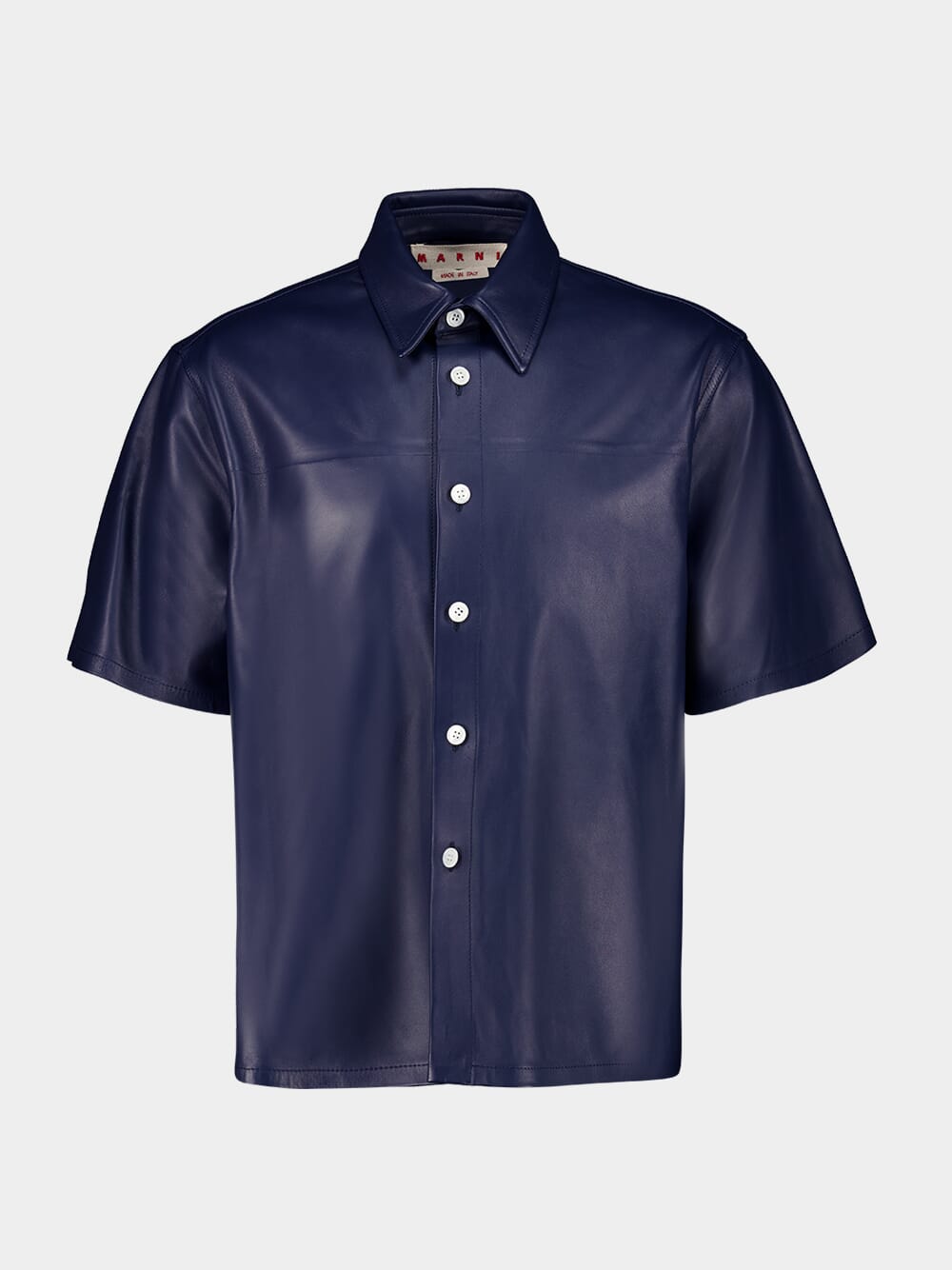 Blue Nappa Leather Short-Sleeved Shirt