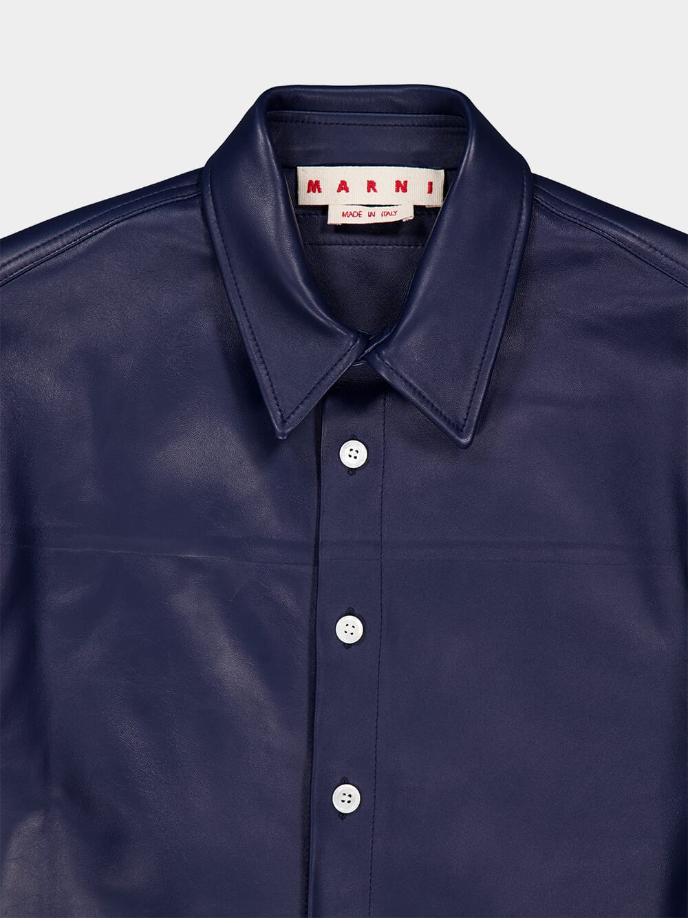 Blue Nappa Leather Short-Sleeved Shirt