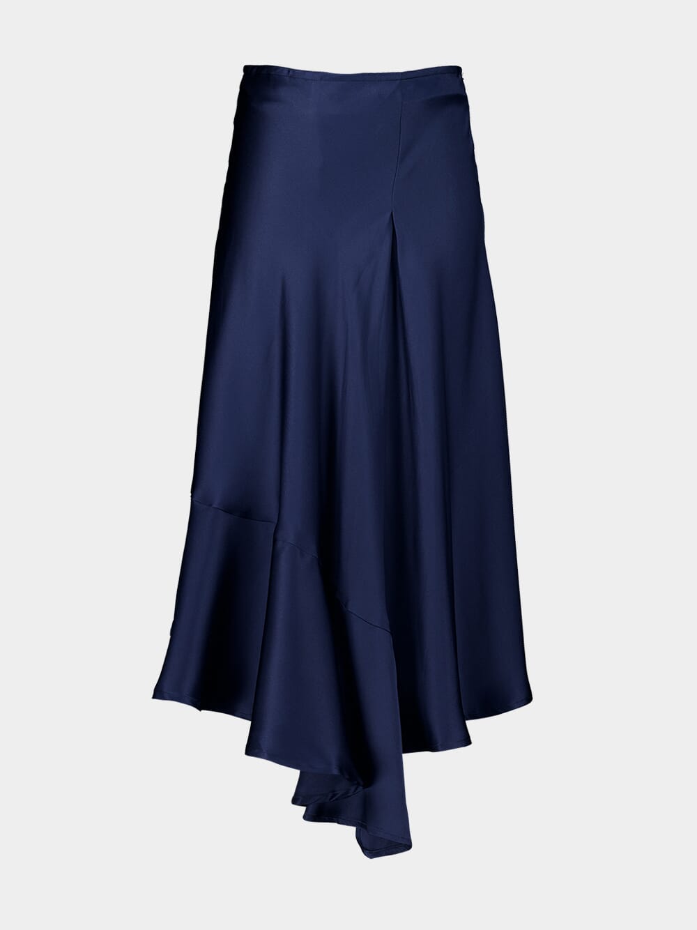 Navy Blue Asymmetric-Hem Silk Skirt