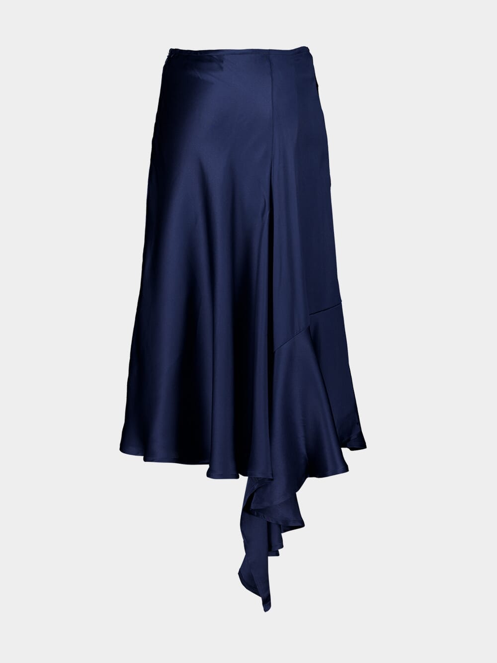 Navy Blue Asymmetric-Hem Silk Skirt