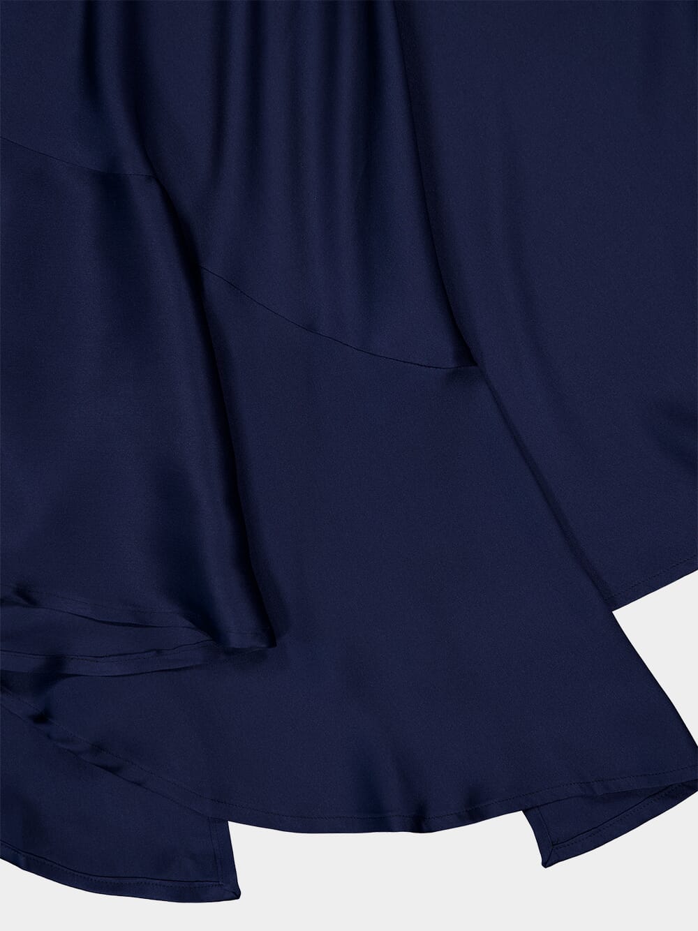 Navy Blue Asymmetric-Hem Silk Skirt