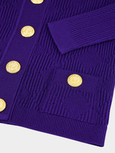 Balmain Cobalt Blue Gingham Openwork Knit Cardigan