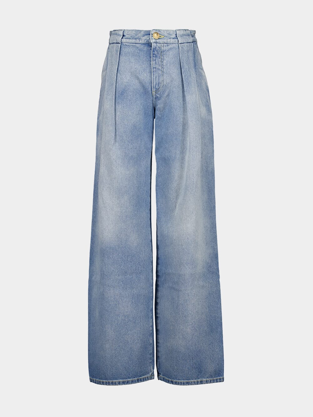 Blue Pleated High-Waisted Jeans