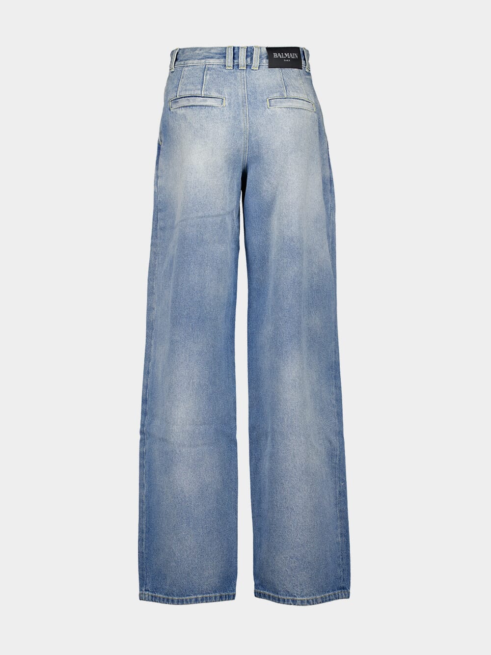 Blue Pleated High-Waisted Jeans