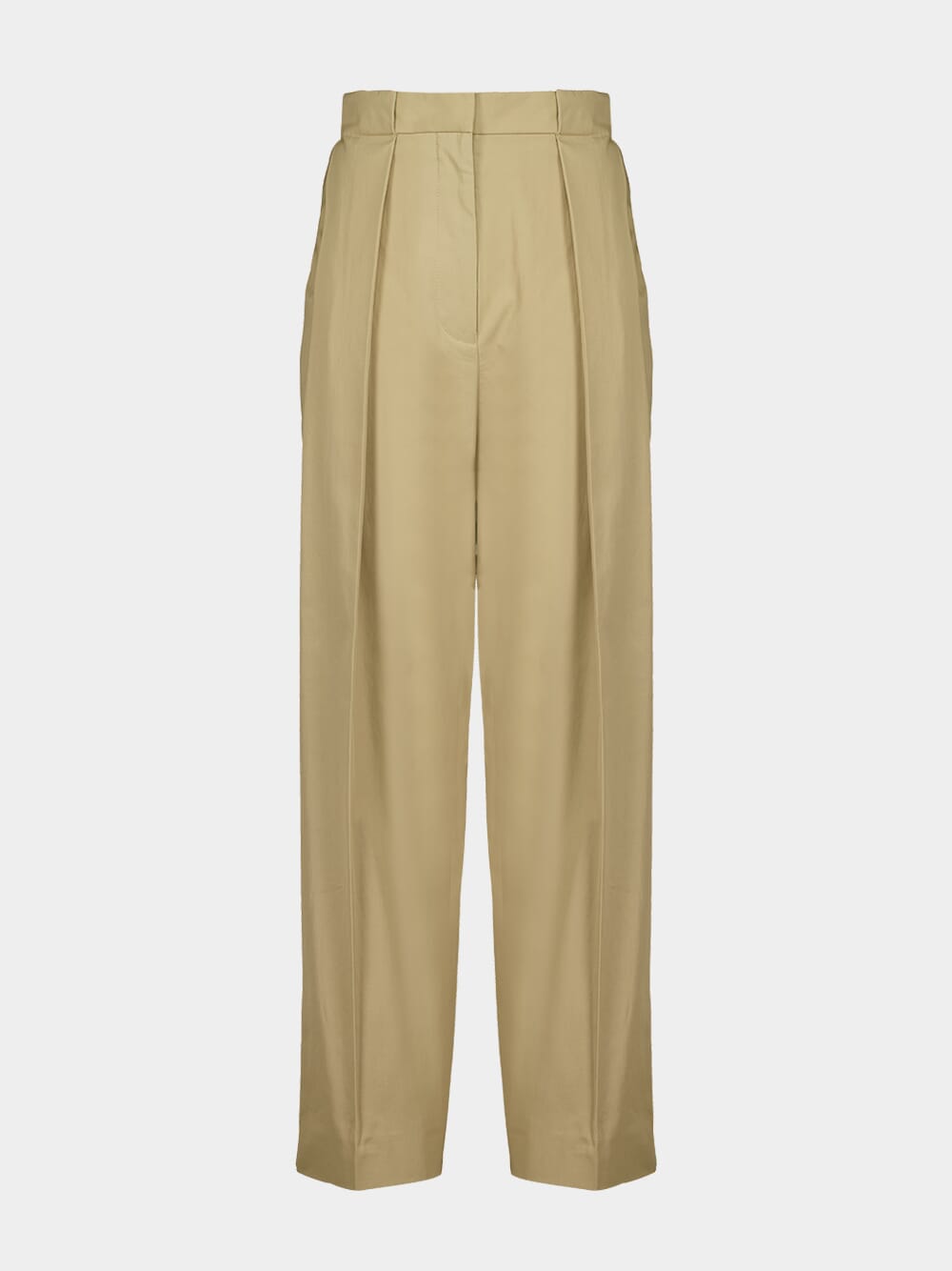 Beige Pleated High-Waisted Trousers