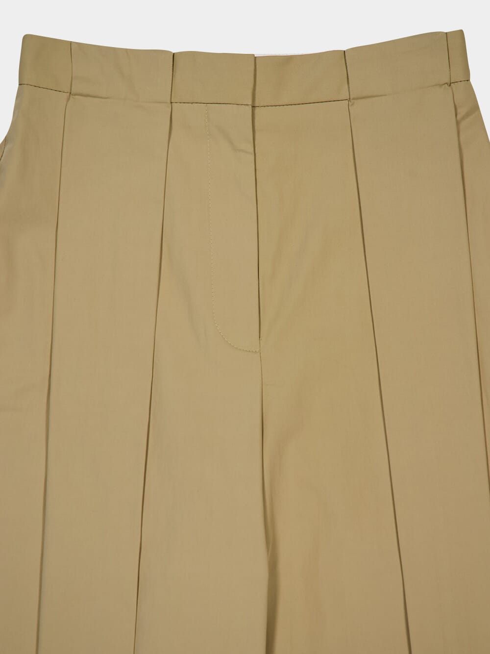 Beige Pleated High-Waisted Trousers