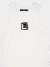 Balmain White Tank Top with Retro PB Embroidery