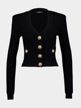 Balmain Black Cropped Knit Cardigan