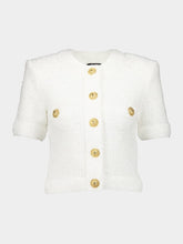 Balmain White Cropped Tweed Cardigan