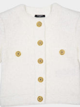 Balmain White Cropped Tweed Cardigan