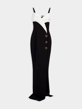 Balmain Two-Tone Long Crepe Dress with Leg Slit