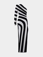 Balmain Long Asymmetrical Striped Knit Dress